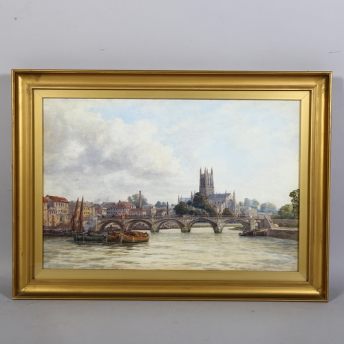 756 - Arthur Gordon (circa 1883-1944), Worcester Cathedral from the river, watercolour, signed and dated 1... 