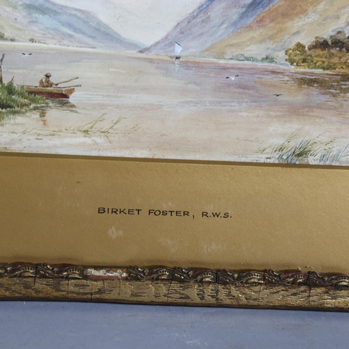 757 - After Birket Foster, wood colour of Highland loch scene, 24.5cm x 17cm, framed