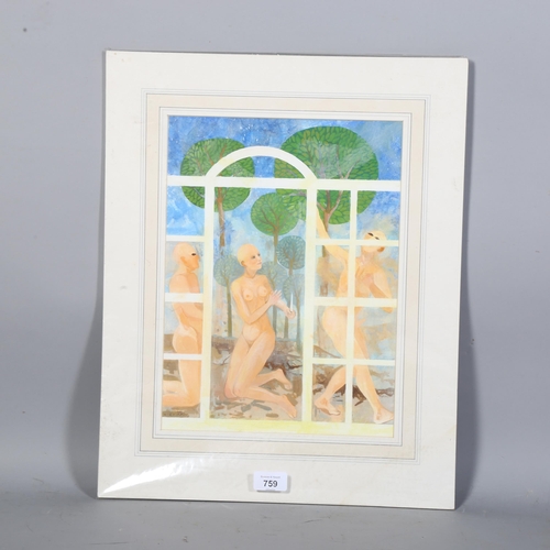 759 - Anthony Richard Tiffin, abstracted entitled Susannah, mixed media watercolour, signed, 36cm x 26cm, ... 