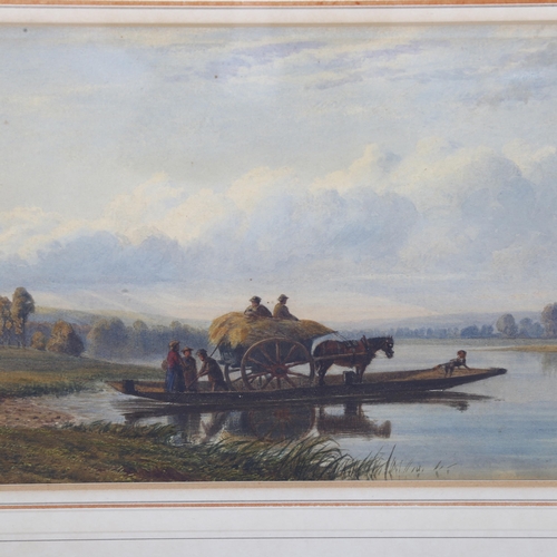 765 - 19th century English School, hay cart crossing river, watercolour, unsigned, 35.5cm x 19cm, framed