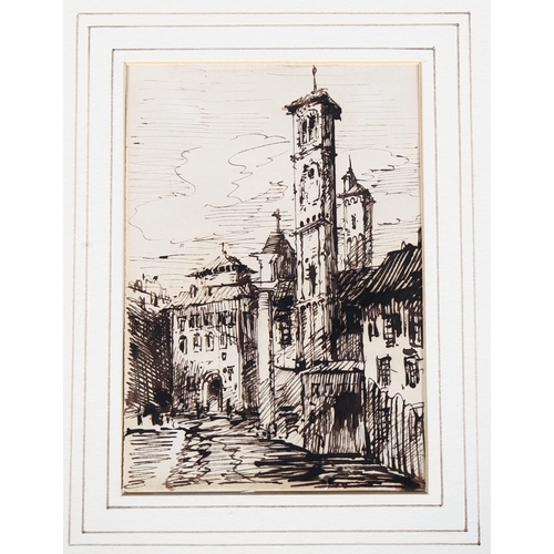 788 - 18th century Italian School, ink study of an Ancient tower, together with an Italian capriccio ink s... 