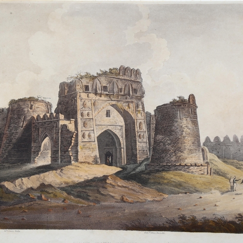 797 - After William Daniell (1749-1840), a rare view of 'West Gate of Firozshahs Cotillah Delhi', a hand c... 