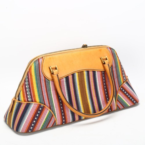 99 - CHRISTIAN DIOR - a Vintage Montaigne Cadillac handbag, in tan leather and multi coloured fabric, jac... 