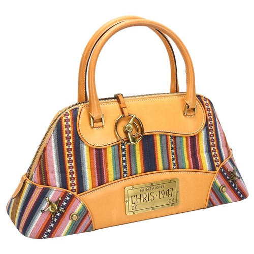 99 - CHRISTIAN DIOR - a Vintage Montaigne Cadillac handbag, in tan leather and multi coloured fabric, jac... 