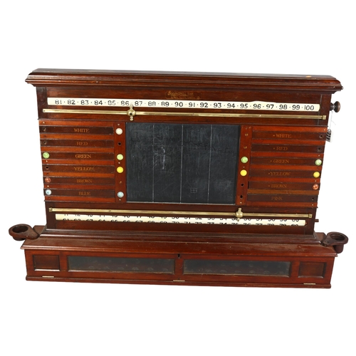 229 - A mahogany late 19th/early 20th century snooker scoreboard, with ball cabinet under, length 133cm, h... 