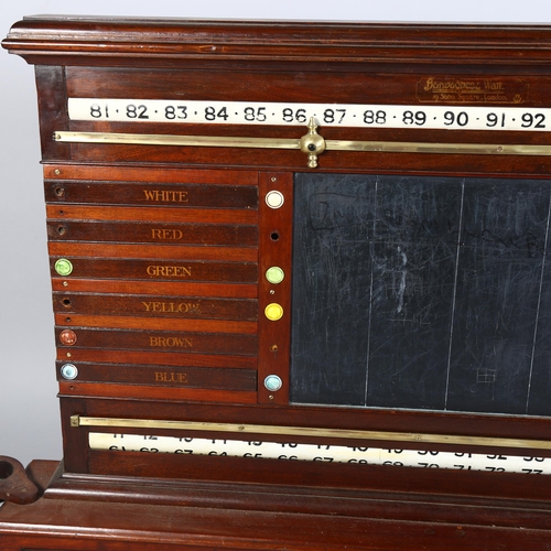 229 - A mahogany late 19th/early 20th century snooker scoreboard, with ball cabinet under, length 133cm, h... 