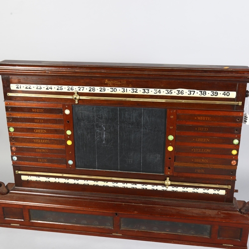 229 - A mahogany late 19th/early 20th century snooker scoreboard, with ball cabinet under, length 133cm, h... 