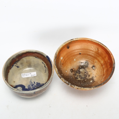 545 - 2 studio pottery bowls, by Nic Collins and Catherine Vanier, both signed at base, largest diameter 1... 