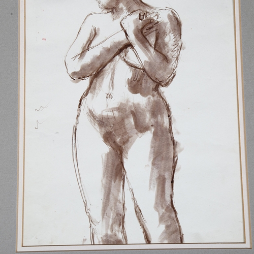 802 - Circle of Augustus John, a standing nude, watercolour, 25cm x 35cm, unframed.