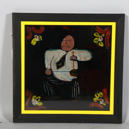 812 - Georgui Koventchouk  (Russian 1933-2015),  painting on glass 'Musician', 28cm x 28cm, framed and gla... 