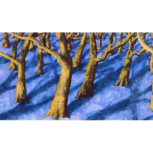 815 - Richard Pomeroy (British 20thC), 'Bluebells and Oaks', gouache on board, dated 2000, 30cm x 17cm, fr... 