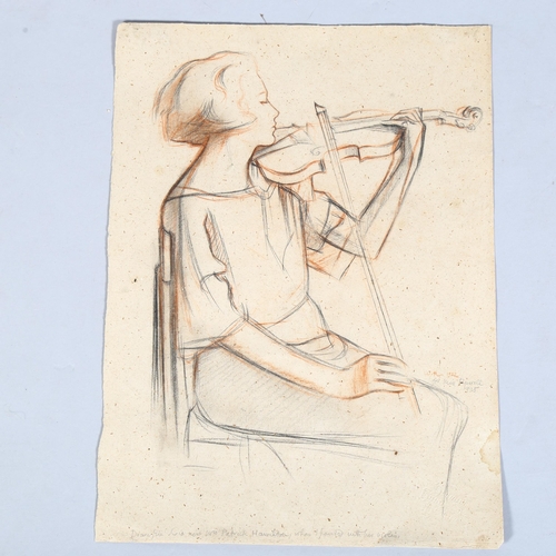 820 - Sir William Rothenstein (British 1872-1945), a sketch of Mrs Patrick Hamilton playing a violin, penc... 