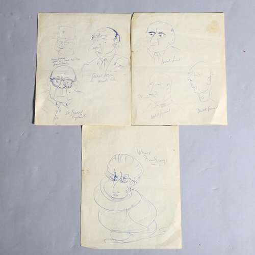 821 - Peter Ustinov (1921-2004), three sheets of double-sided pen caricature sketches, sheet size 25cm x 2... 