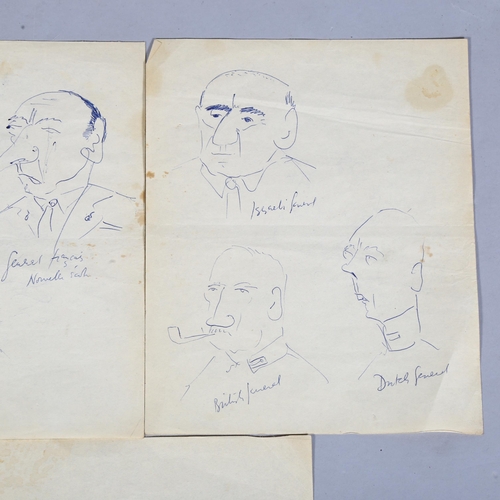 821 - Peter Ustinov (1921-2004), three sheets of double-sided pen caricature sketches, sheet size 25cm x 2... 