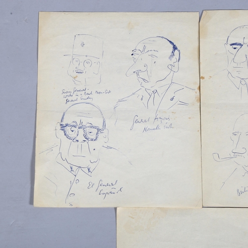 821 - Peter Ustinov (1921-2004), three sheets of double-sided pen caricature sketches, sheet size 25cm x 2... 