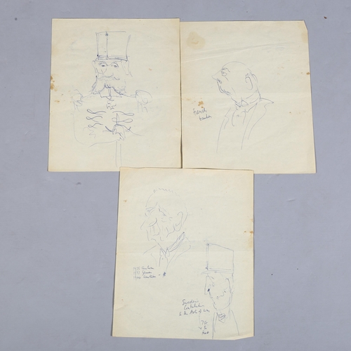 821 - Peter Ustinov (1921-2004), three sheets of double-sided pen caricature sketches, sheet size 25cm x 2... 