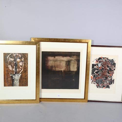 831 - Three European abstract prints: (1) a 1960s French School etching by Pierre Dmitrienko, (2) a graphi... 