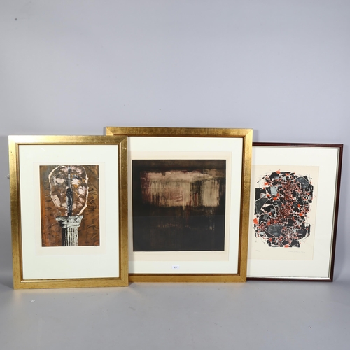 831 - Three European abstract prints: (1) a 1960s French School etching by Pierre Dmitrienko, (2) a graphi... 