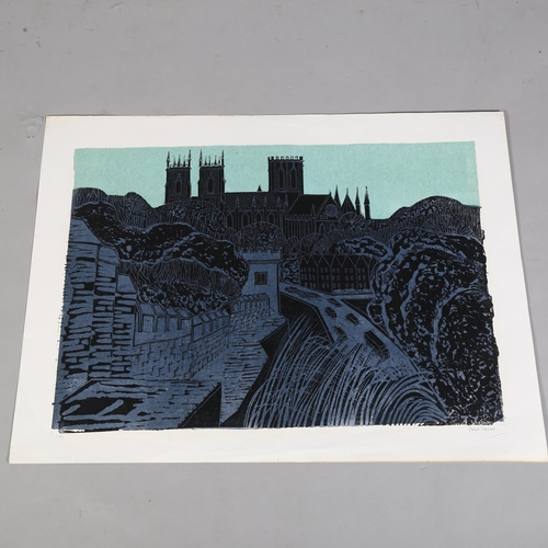 846 - Robert Tavener (British 1920-2004) 'York from the Walls', linocut, edition 31/75, image size 66cm x ... 