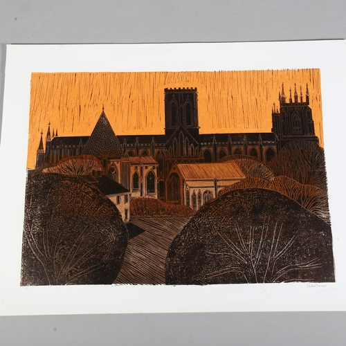 847 - Robert Tavener (British 1920-2004) 'Canterbury', linocut, edition 25/75, image 47cm x 62cm, signed b... 