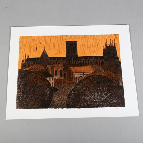 847 - Robert Tavener (British 1920-2004) 'Canterbury', linocut, edition 25/75, image 47cm x 62cm, signed b... 