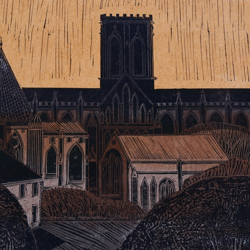 847 - Robert Tavener (British 1920-2004) 'Canterbury', linocut, edition 25/75, image 47cm x 62cm, signed b... 