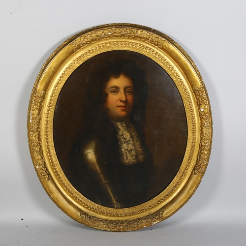 854 - 18th century portrait of King Charles I, circular oil painting, unsigned, label to reverse reads Kin... 