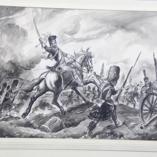 861 - Leo Rawlings (1918-1990), the Battle of Waterloo, monochrome watercolour/ink sketch on paper, signed... 