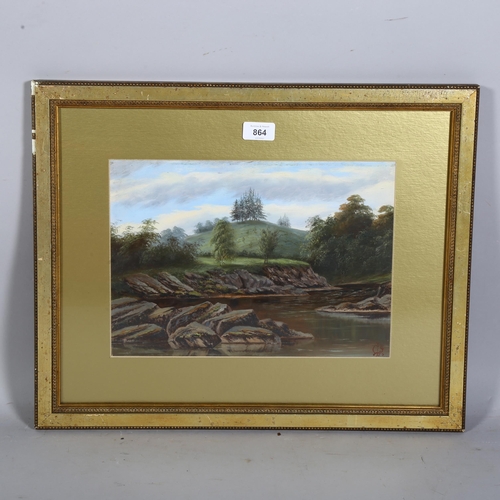 864 - English School, landscape view, oil on board, signed with monogram, 25cm x 34cm, framed and glazed