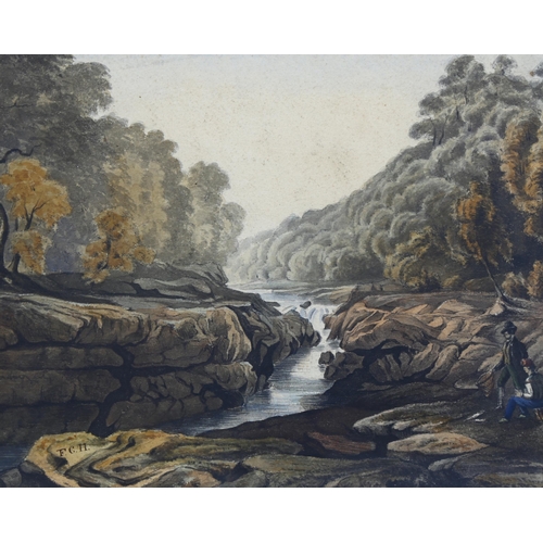 867 - 19th century English School, figures by a river, watercolour, signed monogram FCH, 24cm x 29cm, fram... 