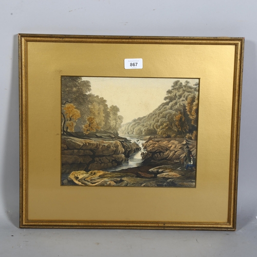 867 - 19th century English School, figures by a river, watercolour, signed monogram FCH, 24cm x 29cm, fram... 