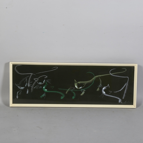 869 - Anne Hudson (1920 - 1977), 5 Siamese cats, chalk on black paper/board, circa 1960s, signed lower rig... 