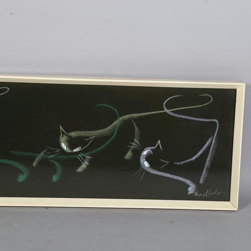 869 - Anne Hudson (1920 - 1977), 5 Siamese cats, chalk on black paper/board, circa 1960s, signed lower rig... 