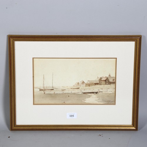 695 - Douglas Ion Smart (1879-1970), estuary scene, watercolour, signed, label verso, 29 x 17cm, framed