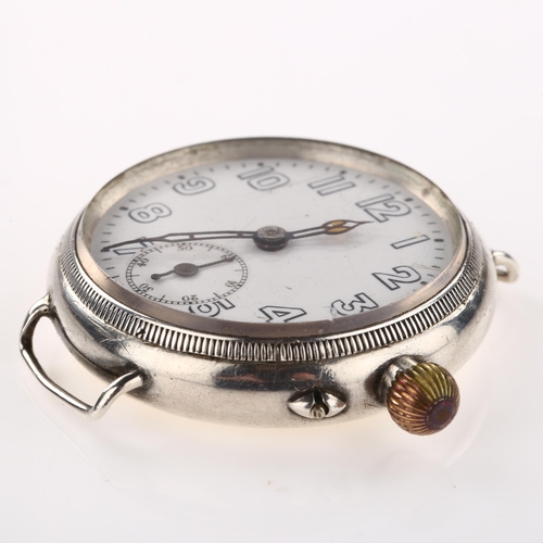 1005 - An early 20th century silver Borgel Officer's trench style mechanical wristwatch head, white enamel ... 