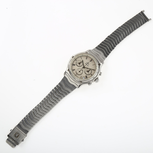 1006 - EBEL - a stainless steel automatic chronograph bracelet watch, ref. 646, silvered dial with Roman nu... 