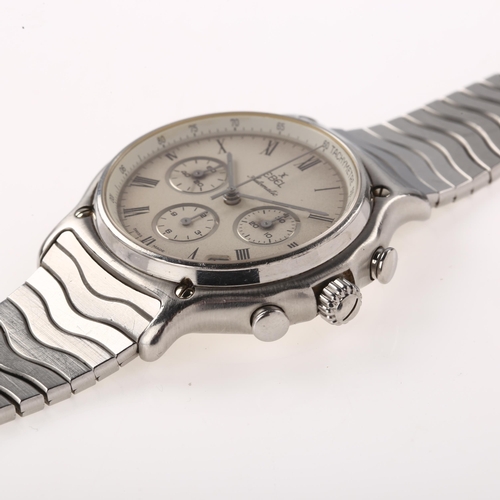 1006 - EBEL - a stainless steel automatic chronograph bracelet watch, ref. 646, silvered dial with Roman nu... 