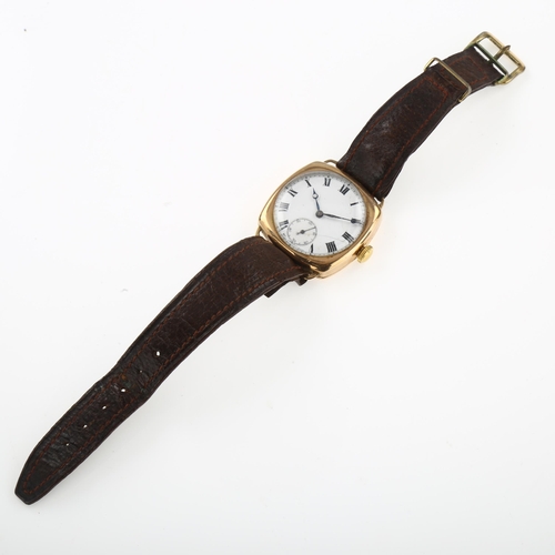 1010 - ZENITH - an early 20th century 9ct rose gold cushion cased mechanical wristwatch, circa 1925, white ... 