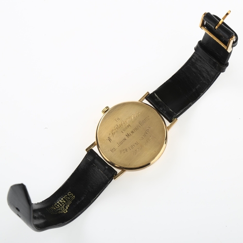 1012 - LONGINES - a 9ct gold mechanical wristwatch circa 1972, silvered dial with gilt baton hour markers a... 