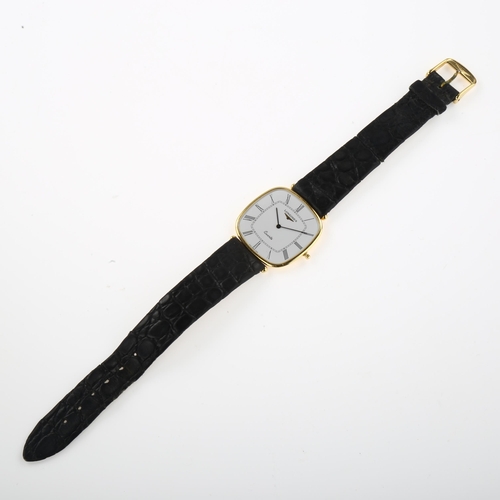 1014 - LONGINES - an 18ct gold slimline quartz wristwatch, white dial with Roman numeral hour markers, seri... 