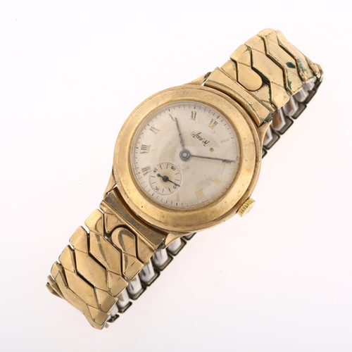 1016 - ACCURIST - a 9ct gold mechanical bracelet watch, silvered dial with gilt Roman numeral hour markers ... 