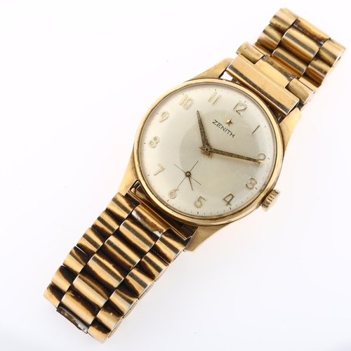 1020 - ZENITH - a 9ct gold mechanical bracelet watch, ref. 1897, silver dial with gilt Arabic numerals and ... 