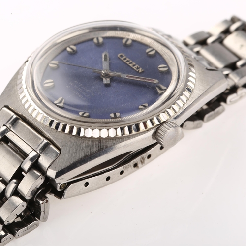 1028 - CITIZEN - a Vintage stainless steel automatic bracelet watch, circa 1970s, ref. 62-9031, blue crossh... 