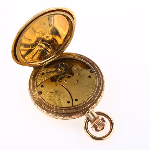 1039 - WALTHAM - an American gold plated full hunter keyless pocket watch, white enamel dial with Roman num... 