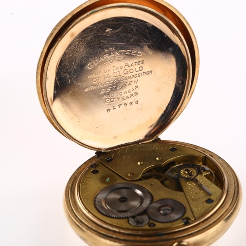 1040 - An early 20th century gold plated open-face keyless pocket watch, by C A Westley of Wednesbury, whit... 