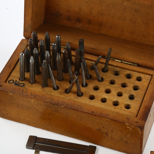 1043 - Various Antique watchmaker's tools, including cased lathe