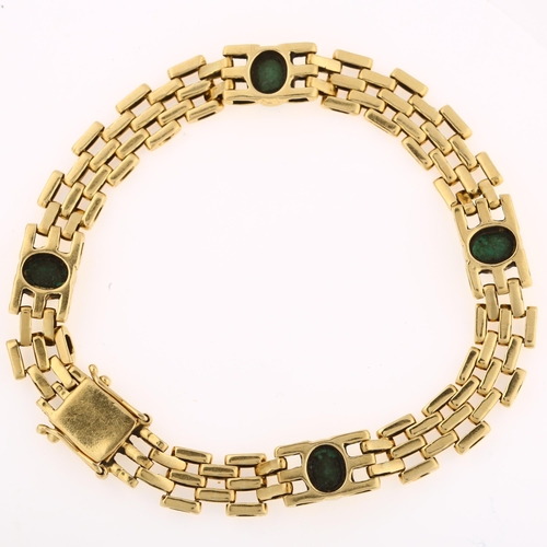 1115 - An 18ct gold emerald gatelink bracelet, set with oval cabochon emeralds, maker's marks HG, band widt... 