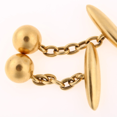 1118 - A pair of late Victorian 18ct gold cufflinks, with ball and torpedo terminals, indistinct maker's ma... 