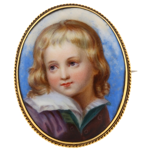 1122 - A 19th century miniature portrait brooch, hand painted watercolour on ceramic panel depicting portra... 