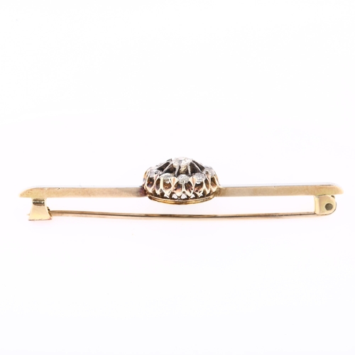 1134 - A Victorian diamond target cluster bar brooch, unmarked gold and silver settings with old-cut diamon... 